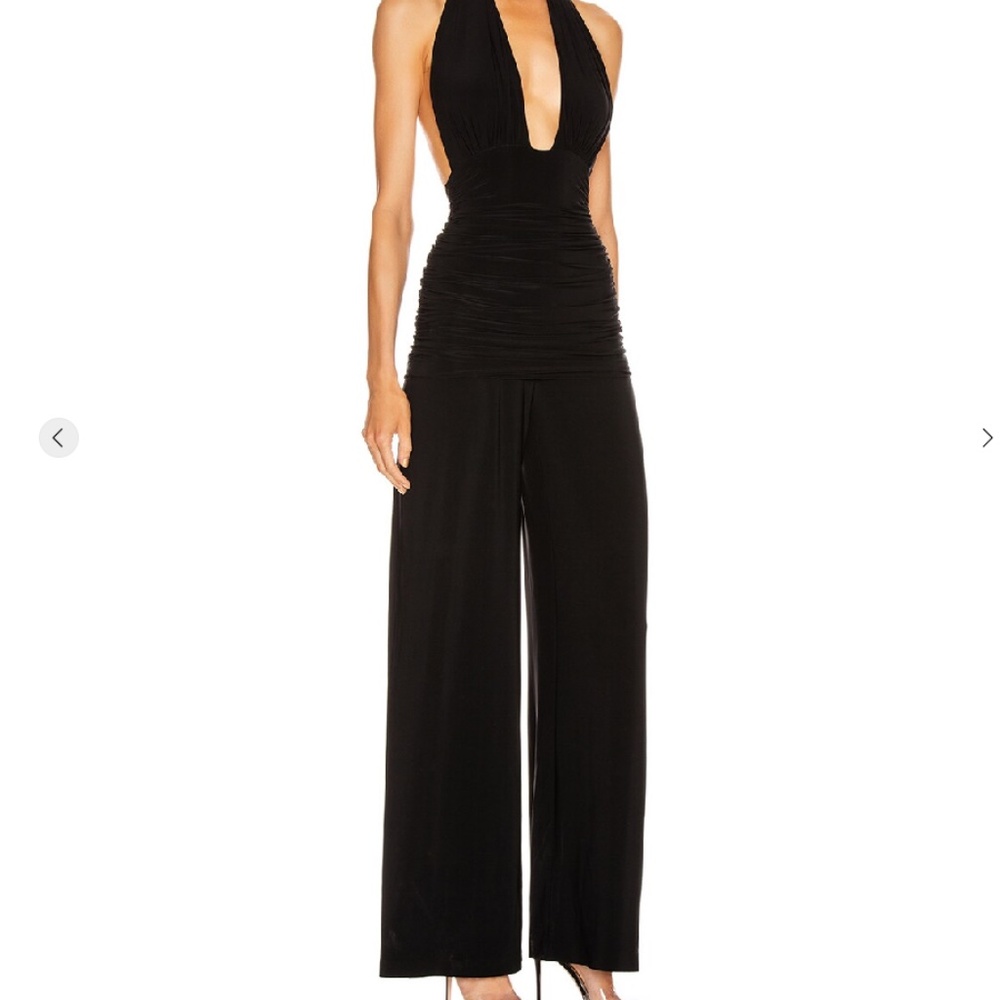 NEW NORMA KAMALI x FWRD Halter Straight Leg Jumpsuit Black Wide Leg Large